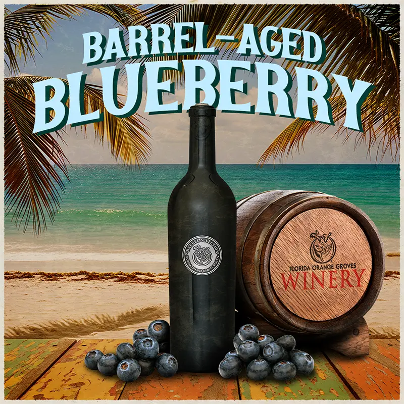 Photo of barrel-aged blueberry wine