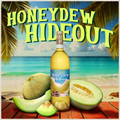 Honeydew Hideout wine bottle with honeydew melons on a beach background