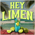 Key Lime wine can with lime slices on a beach background