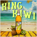 Bottle of King Kiwi wine with kiwis on a beach background
