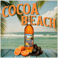 Cocoa Beach bottle with oranges and chocolate on a beach background