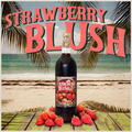 Bottle of Strawberry Blush wine with strawberries on a beach background