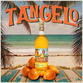 Bottle of Tangelo wine with oranges on a beach setting