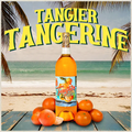 Bottle of Tangier Tangerine wine with tangerines on a beach background
